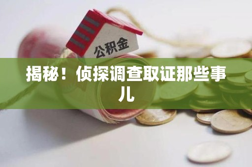 顺昌揭秘！侦探调查取证那些事儿