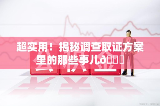 顺昌超实用！揭秘调查取证方案里的那些事儿😎